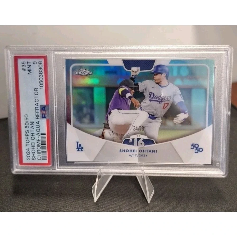 2024 Topps Chrome 50/50 Shohei Ohtani Aqua Refractor /75 PSA 9 MINT Dodgers MVP